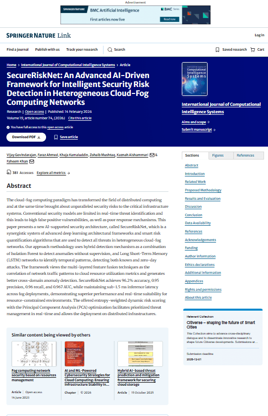 SecureRiskNet: An Advanced AI-Driven Framework for Intelligent Security Risk Detection in Heterogeneous Cloud-Fog Computing Networks