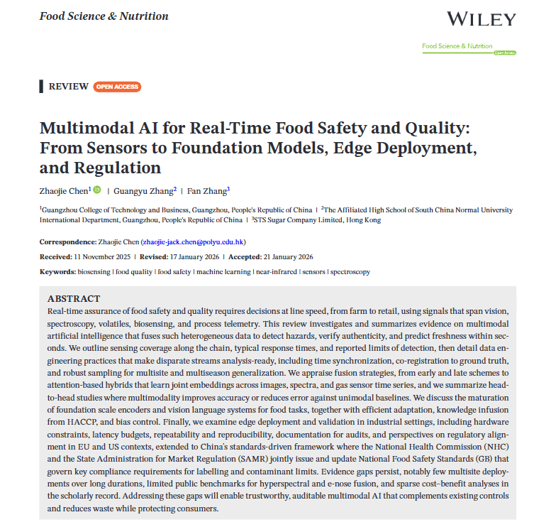 Multimodal AI for Real-Time Food Safety and Quality: From Sensors to Foundation Models, Edge Deployment, and Regulation